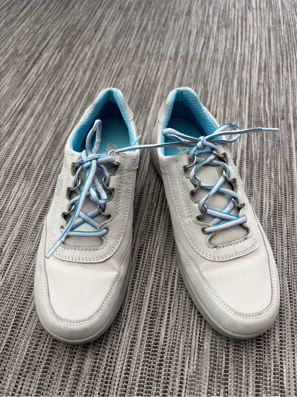 SAS Sporty Women 6.5 M Comfort Leather Mesh Walking Shoes Gray Blue Made in USA
